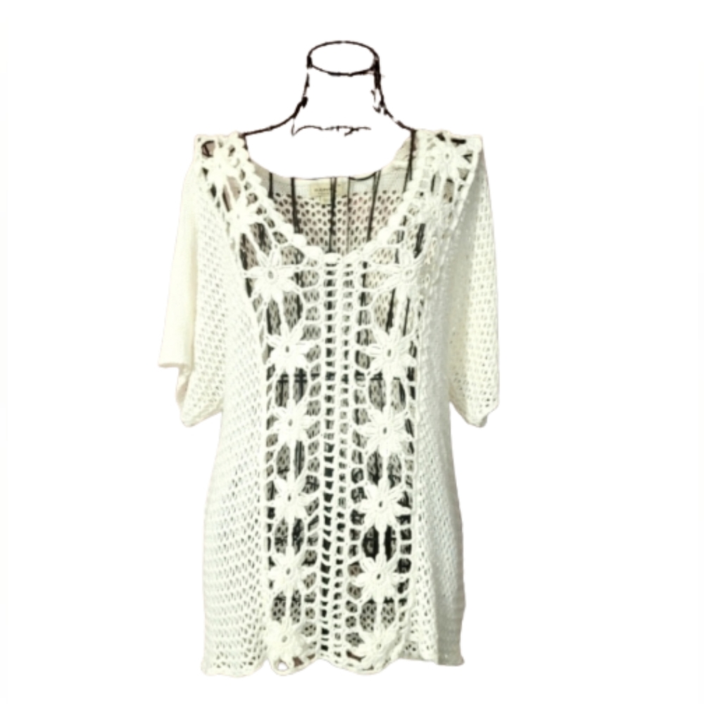 Oneworld Live and Let Live Loose Knit Crochet Top - Picture 2 of 8